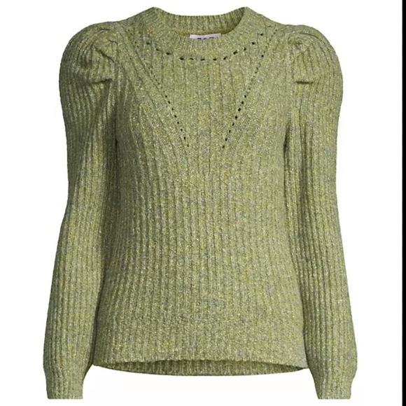 525 America Sweaters - 525 America Pointelle knit puff sleeve sweater wool blend green